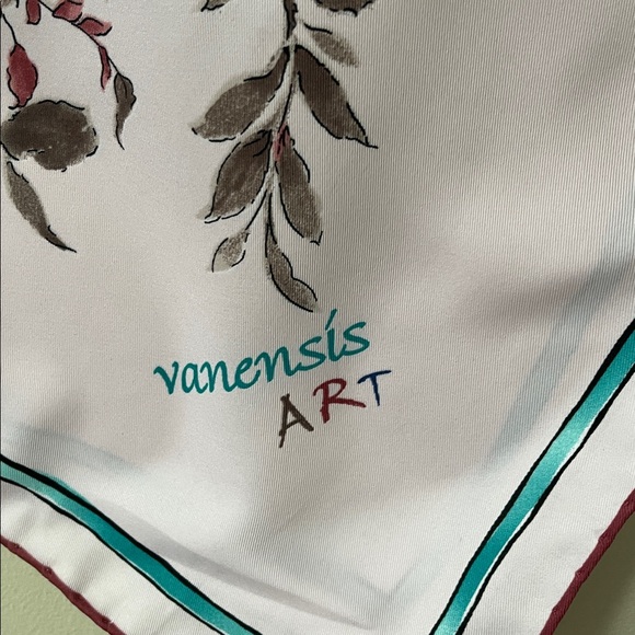 Floral Silk Like Scarf with Pink and Blue Accents EUC - Picture 4 of 4